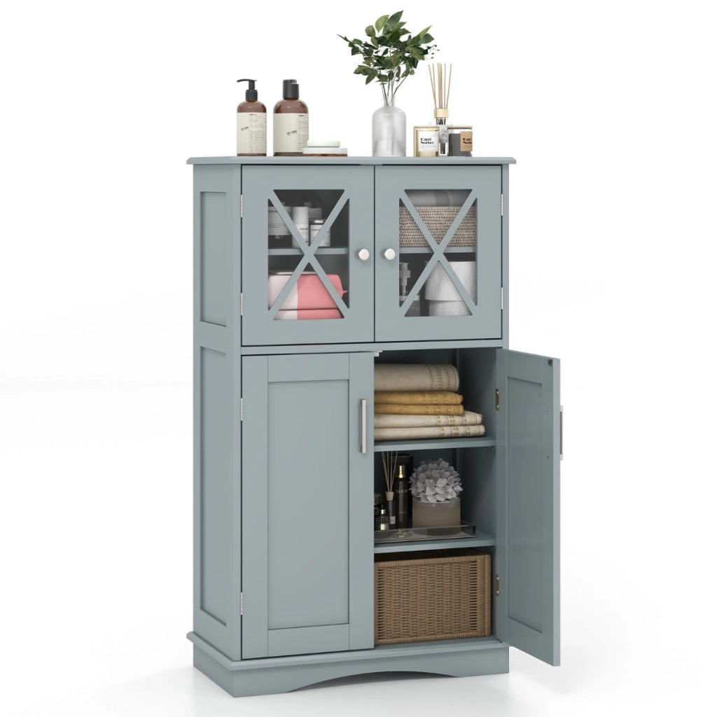 Mobiletto portaoggetti da bagno con ante e ripiani regolabili, Mobiletto da pavimento per bagno 60x30x108cm Grigio