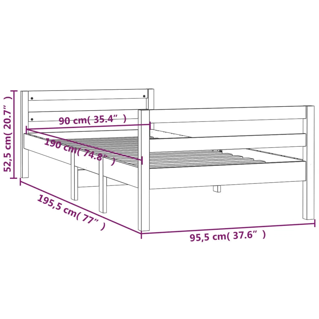 Letto senza Materasso-Struttura Letto 90x190 cm in Legno Massello di Pino 531003