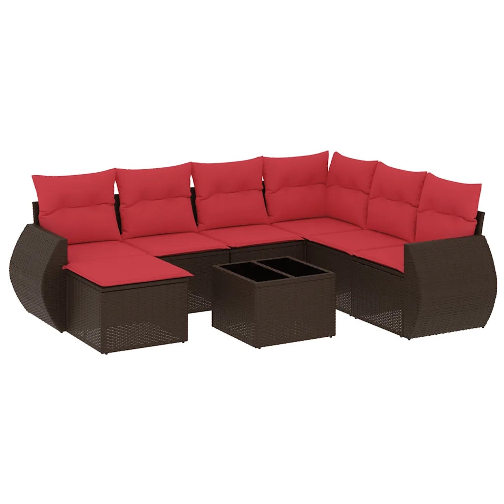 Set Divani da Giardino 8 pz con Cuscini Marrone in Polyrattan 3221713