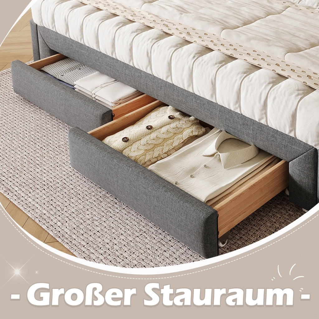 Divano letto 90 × 200 cm estraibile con 2 cassetti rivestito in velluto grigio struttura in MDF
