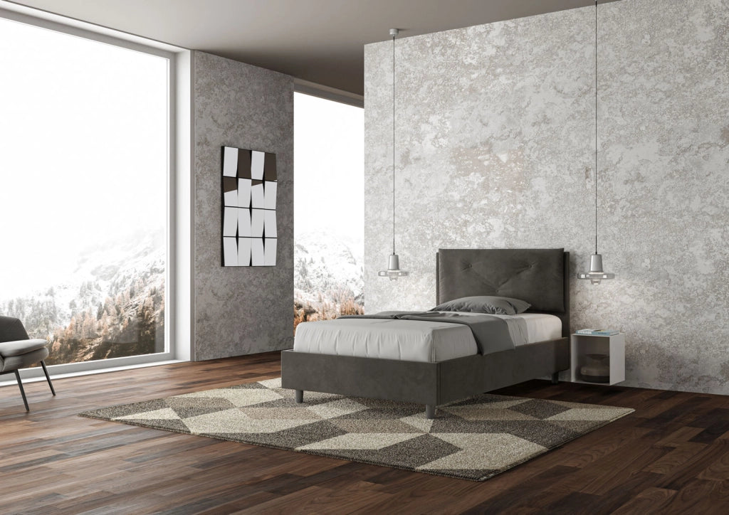 BS COM Letto una piazza e mezza senza rete imbottito 110x200 microfibra grigio