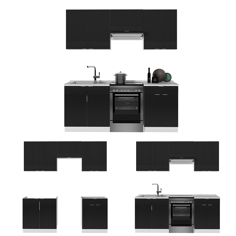 Cucina componibile Fame-Line Nero rigato/Bianco 200 cm, PL Antracite Vicco