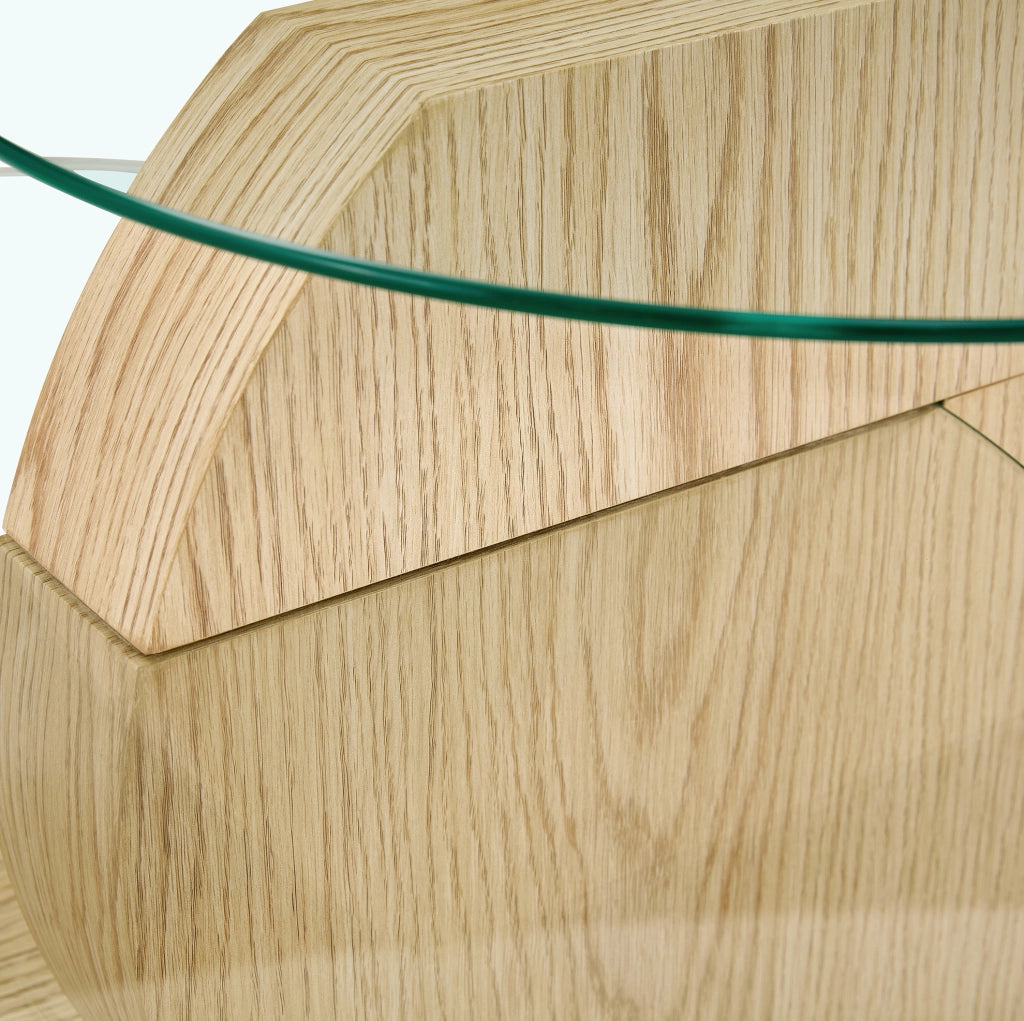 Tavolino da caffè a 2 livelli in MDF e vetro; Ø 50/70 cm; trasparente e effetto legno