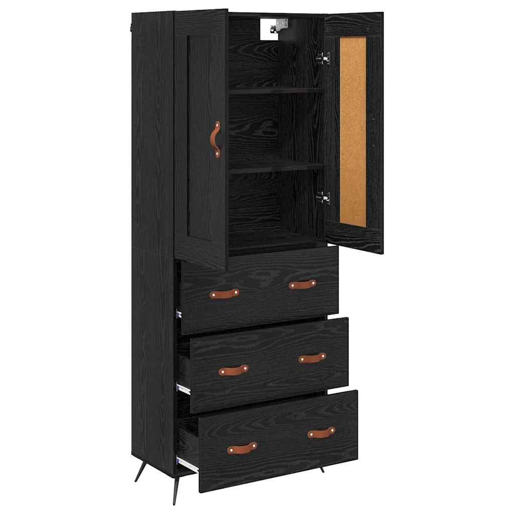 Credenza | Madia | Buffet da pranzo | Armadio da pranzo Rovere Nero 69,5 x 34 x 180 cm Legno multistrato