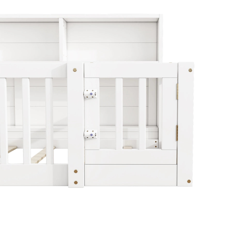 Letto da giorno 90 × 200 cm con vani laterali e rete a doghe in legno e MDF bianco con sponde apribili