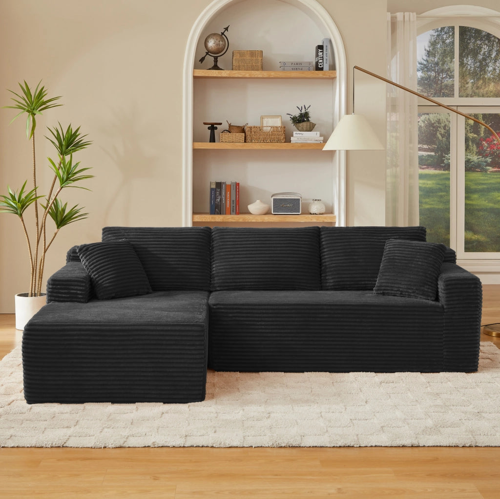 Divano modulare ULEVR 252,5x163x65 cm nero con 4 configurazioni, schiuma e molle insacchettate