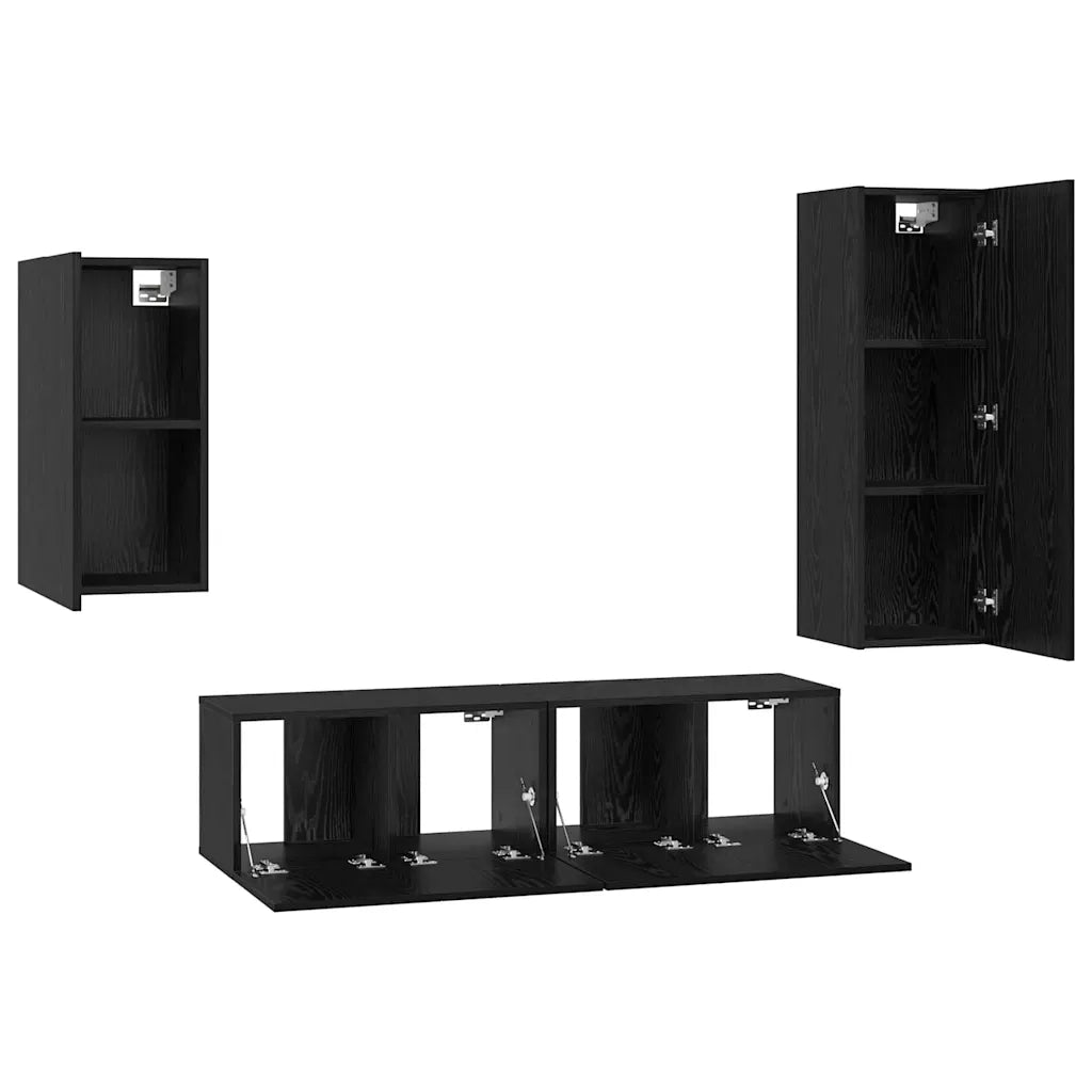 Set mobile TV 4 pz | Armadietto TV | Mobile Porta TV Rovere Nero Legno multistrato