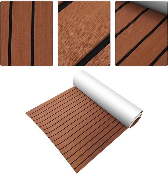 Pavimento in Teak - Autoattacco - Schiuma - Yacht - Camper - Dimensioni 240x90x0,6 cm - Materiale Legno - Imbarcazione - Pavimento - Schiuma - Autoattacco - Luminoso - Sostenibile