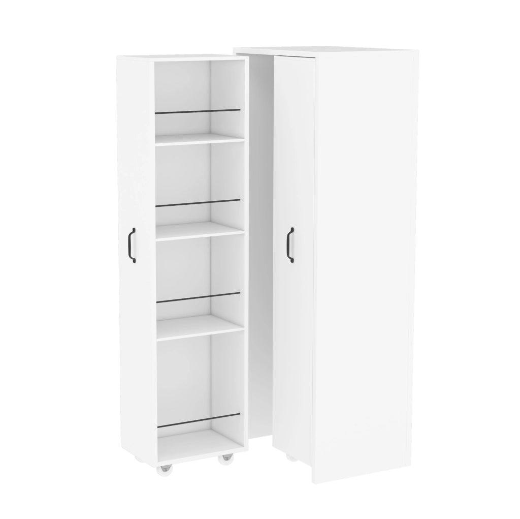 Libreria estensibile bianca con ruote, 4 ripiani