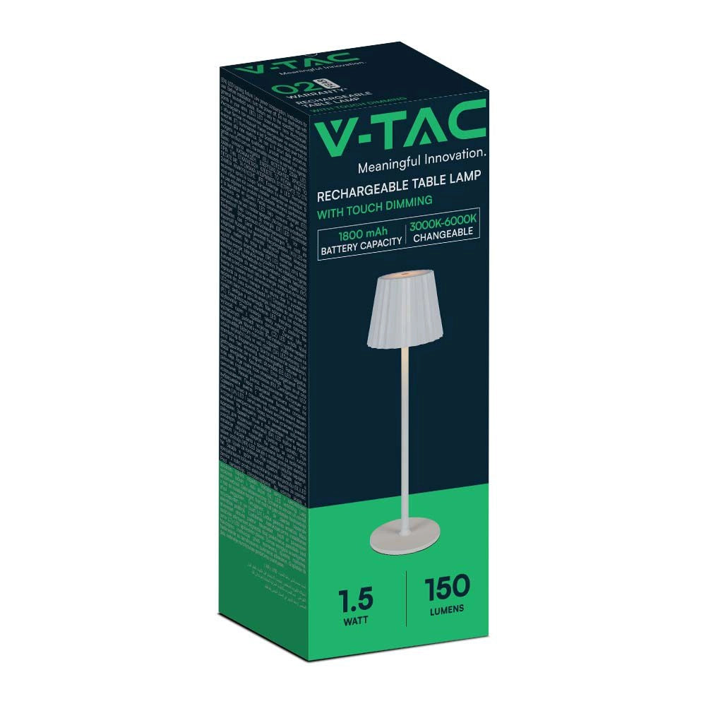 Lampada LED da Tavolo 1.5W 115x370mm Ricaricabile USB Touch CCT Colore Variabile Bianca – V-TAC – VT-1028-W