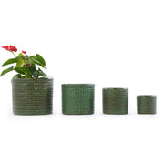 vaso in ceramica Ø37 cm grigio lucido, rilievo chevron, per interni e giardino