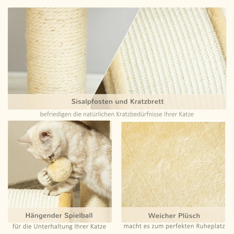 Tiragraffi per gatti beige con ponte in sisal e pallina