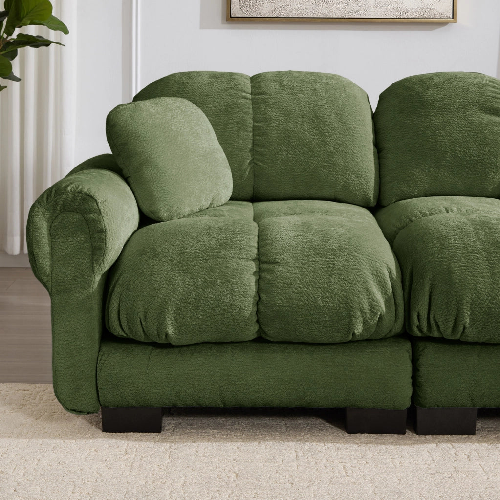 Divano modulare a 2 posti in ciniglia verde, 190x86x90 cm, con cuscini trapuntati