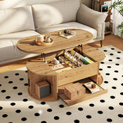 Tavolino da caffè elevabile 110x55x55 cm in MDF naturale con ante scorrevoli