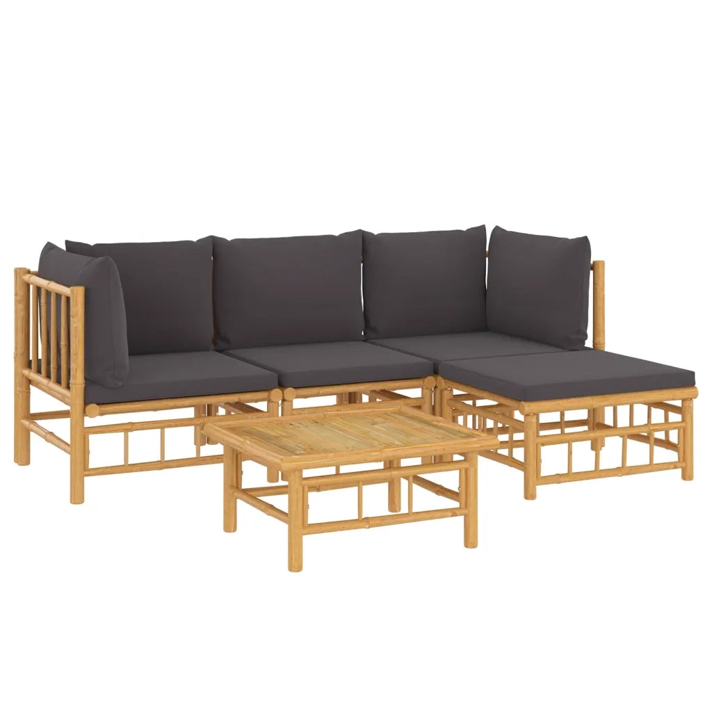 Set Salotto da Giardino 5pz con Cuscini Grigio Scuro Bambù 3155210