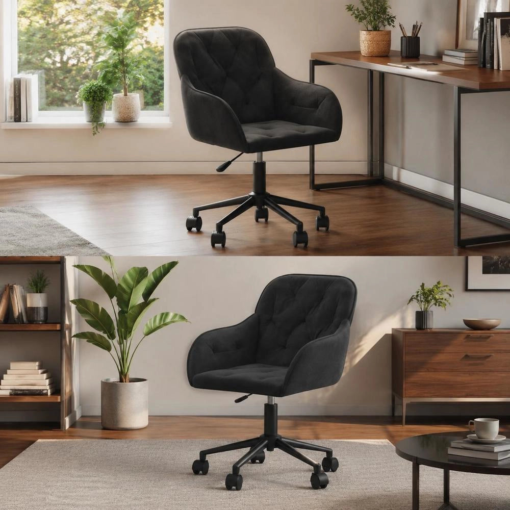 Swivel Office Chair, Black Velvet
