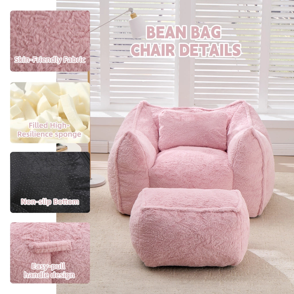 Puff finto pelo con cuscino e pouf ¨C Minimal ¨C rosa