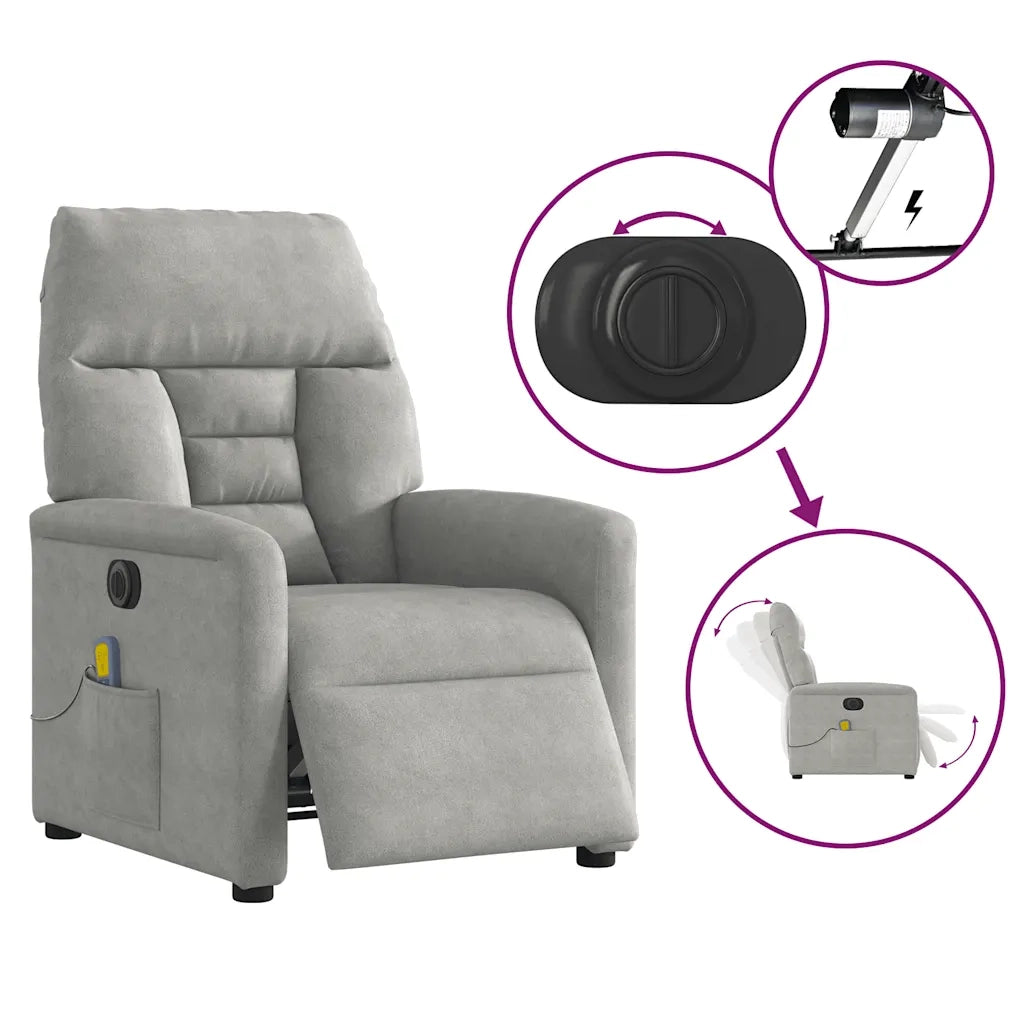 Divano Sedia-Poltrona Reclinante Massaggi Elettrica Grigio Chiaro Microfibra 744541
