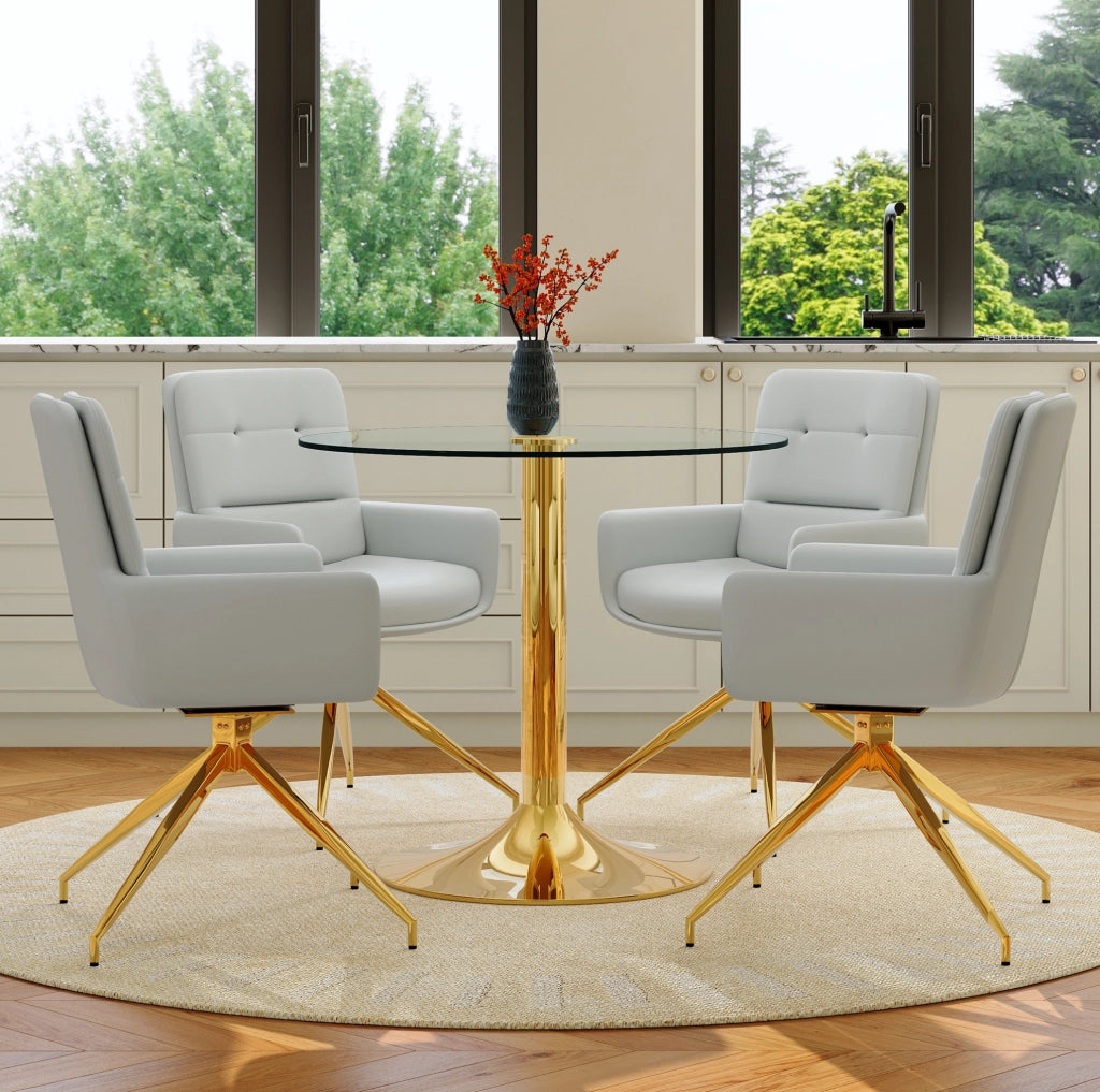 Set tavolo da pranzo rotondo Ø 85 cm con piano in vetro e sedie girevoli 360° HOMVRA
