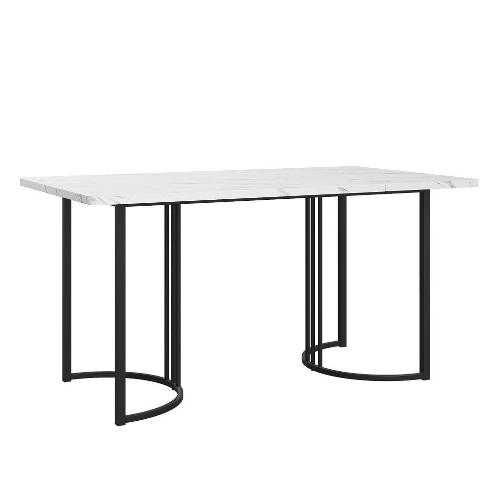 Set tavolo da pranzo e sedie con 1 tavolo e 6 sedie, gambe in metallo, in velluto beige e bianco