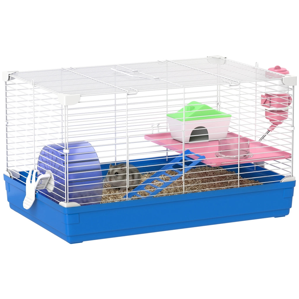 Gabbia per Criceti con Ruota Casetta Rampe Ciotola Abbeveratoio ¨C Xylo ¨C 47x30x27 cm Blu