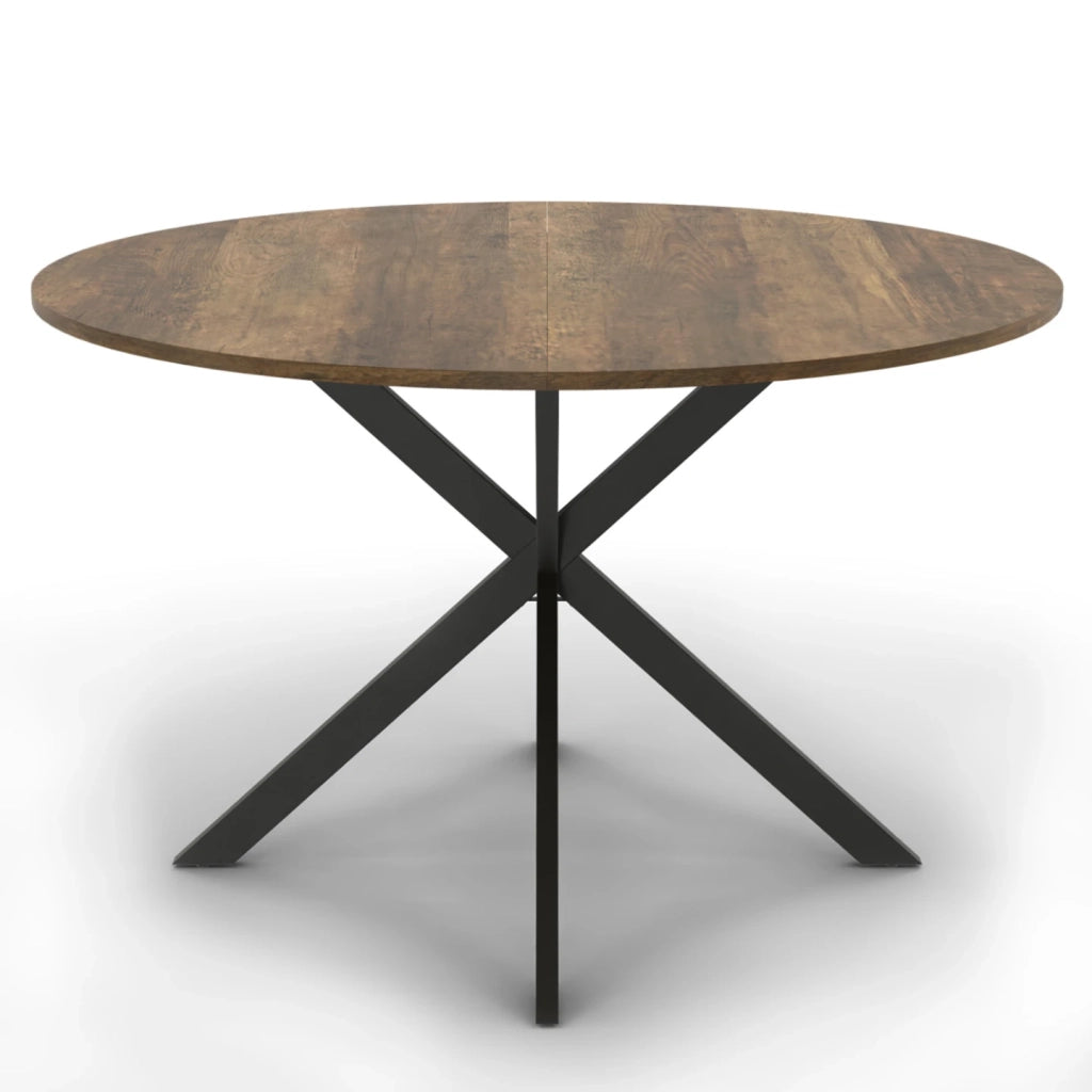 IDMarket - HAWKINS Mesa de comedor redonda para 6 personas con patas de araña negras y de madera antigua 110 cm