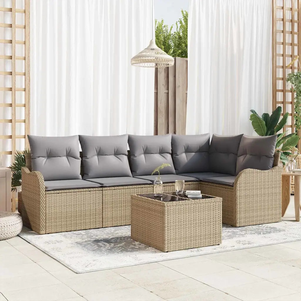 Set Divano da Giardino con archiviazione 6 pcs Beige polyrattan