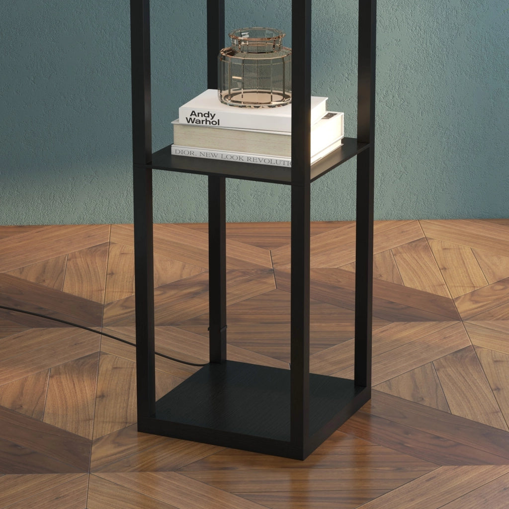 LAMPADA DA TERRA con ripiani 26x26x160 cm MDF nera