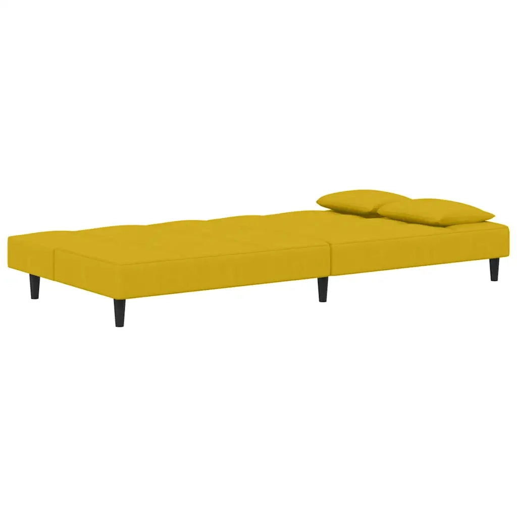 Divano Letto a 2 Posti con 2 Cuscini Giallo in Velluto 375813