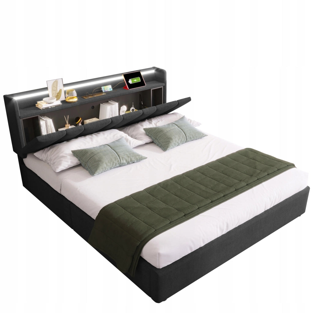 Letto imbottito con LED e USB - Xylo - 140x200 - Grigio