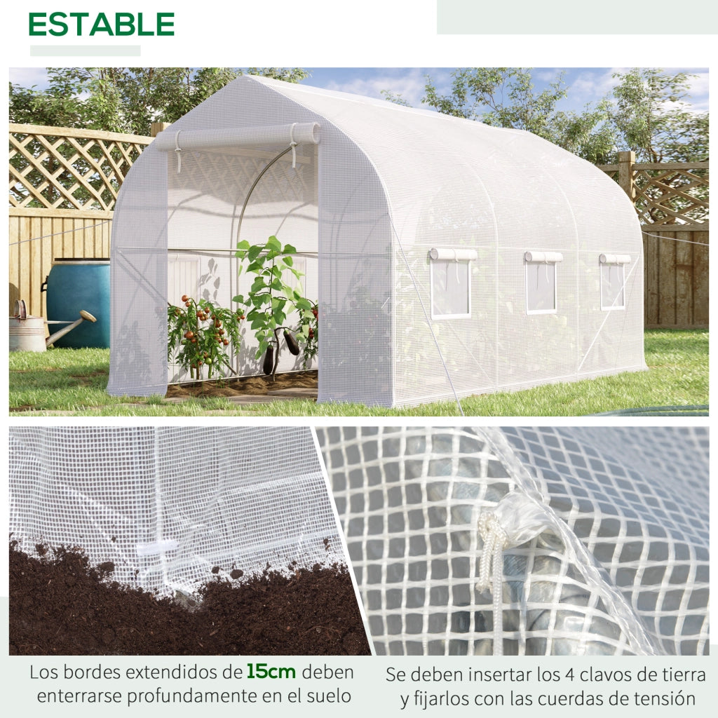 Serra Tunnel da Giardino 4x2x2m ¨C Xylo ¨C 6 Finestre Traspiranti Porta Avvolgibile Bianco