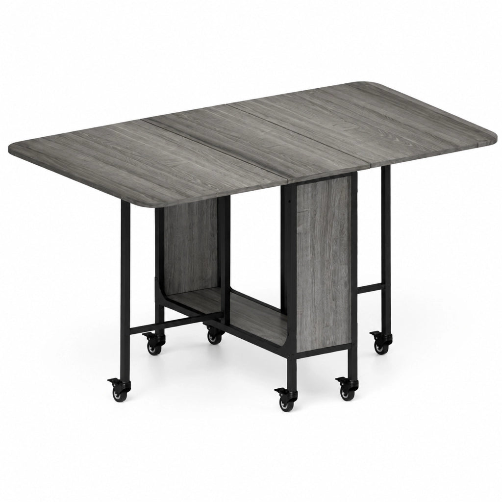 Tavolo da Pranzo Pieghevole con Ruote e Ripiano, Allungabile 130x80x74 cm, Grigio