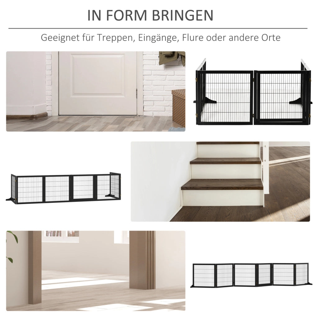 Barriera di sicurezza per cani 432 x 36 x 70 cm in legno nero pieghevole