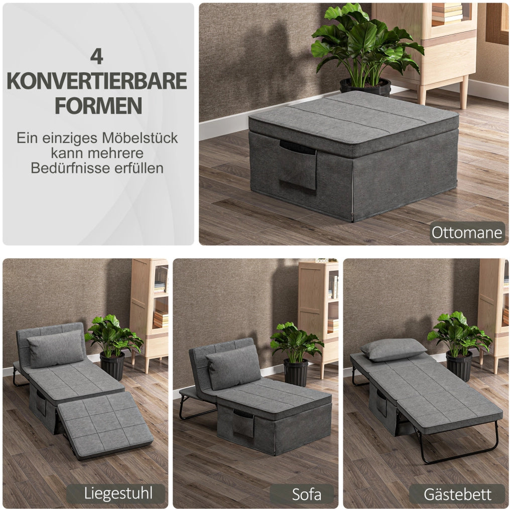 Letto pieghevole 4 in 1 in acciaio; schienale regolabile a 5 livelli; grigio; 188x75x38 cm