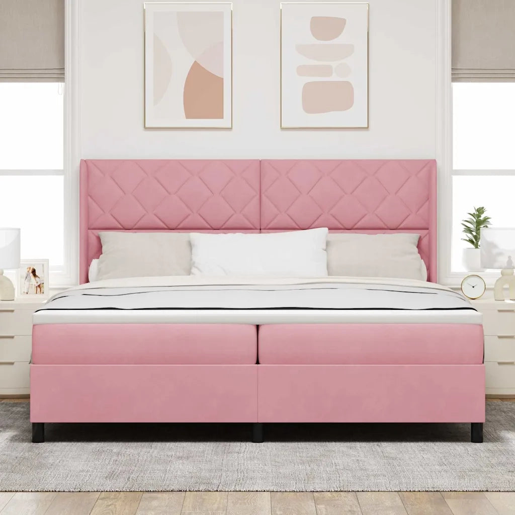Letto a molle con materasso Rosa 200 x 200 cm Velluto