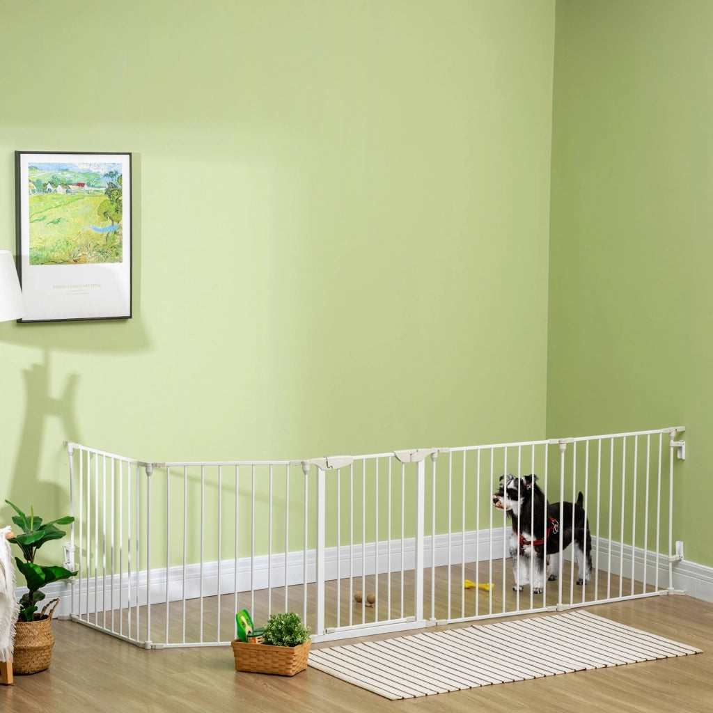 Barriera per Animali Domestici 5 Pannelli Pieghevole ¨C Minimal ¨C Bianco 300 cm