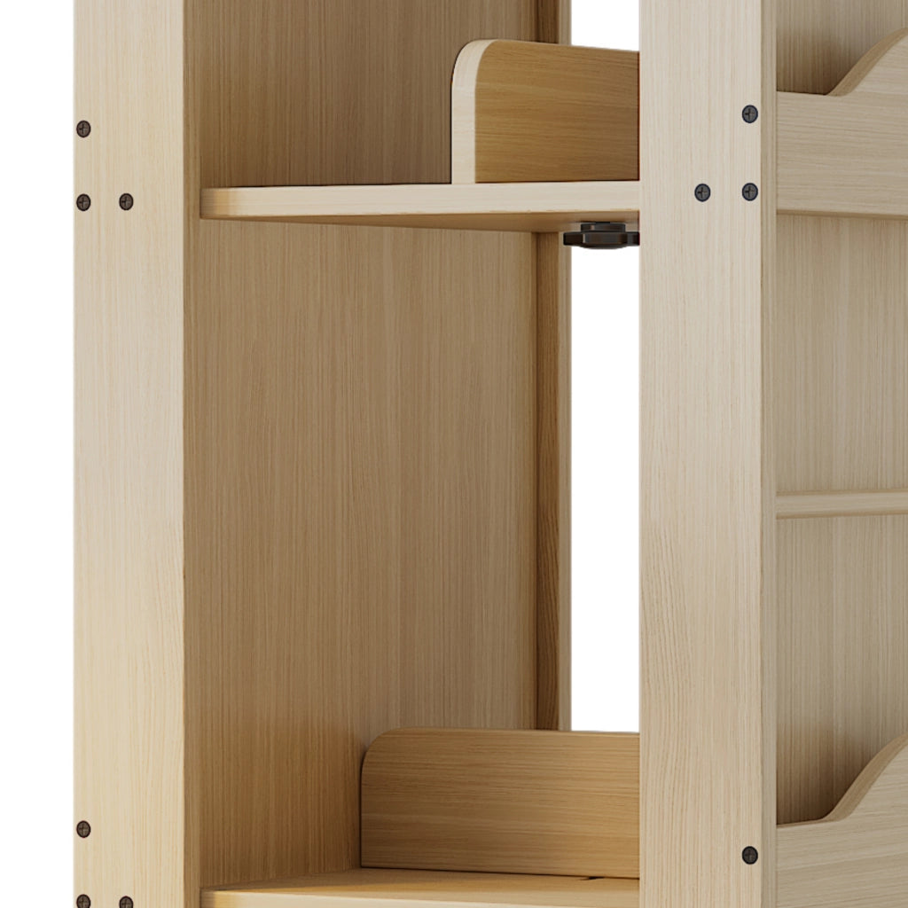 Libreria girevole a 360° con 4 ripiani e vani laterali in MDF naturale 142 × 63 × 63 cm