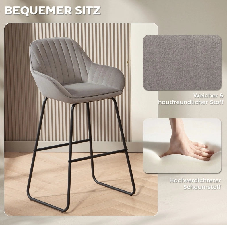 Set di 2 sgabelli da bar 50,5 x 53 x 96 cm in poliestere grigio con braccioli