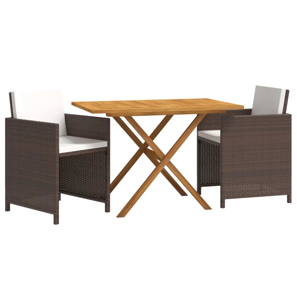 Set da Pranzo per Giardino 3 pz | Set Salotto da Giardino con Cuscini Marrone