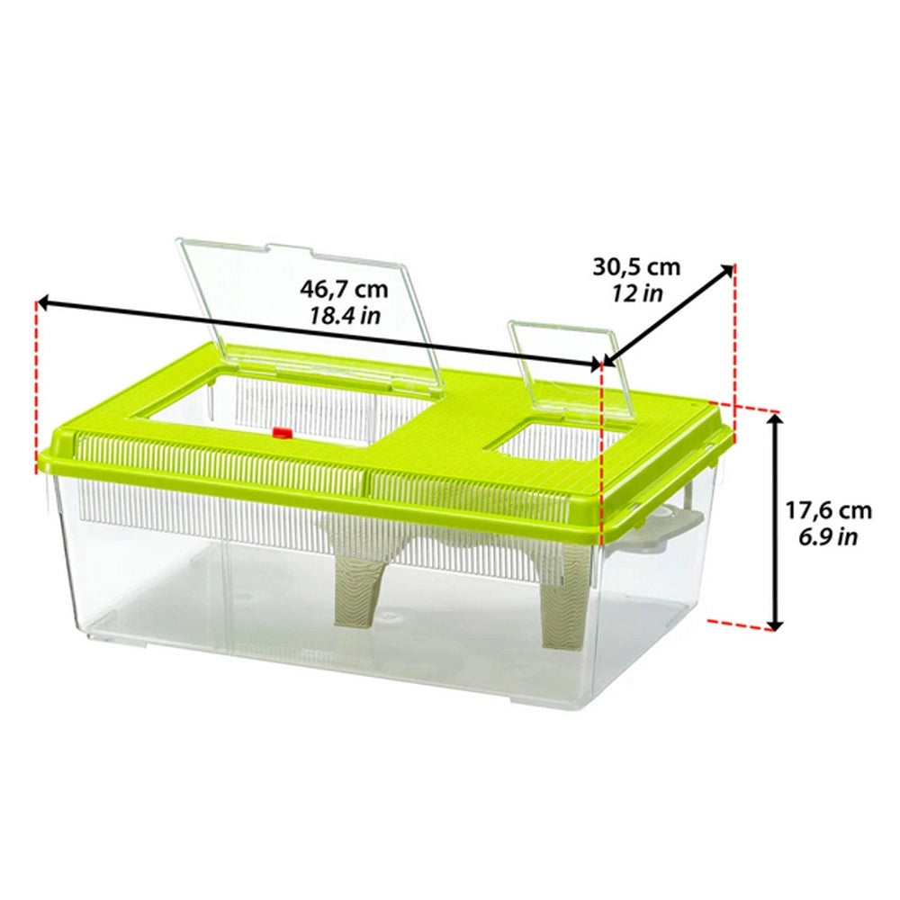 Ferplast Geo Flat Large Vaschetta/Terrario in Plastica con Coperchio + Aperture - Capacità 8 Litri  Misure cm 46 x 30 x 17H