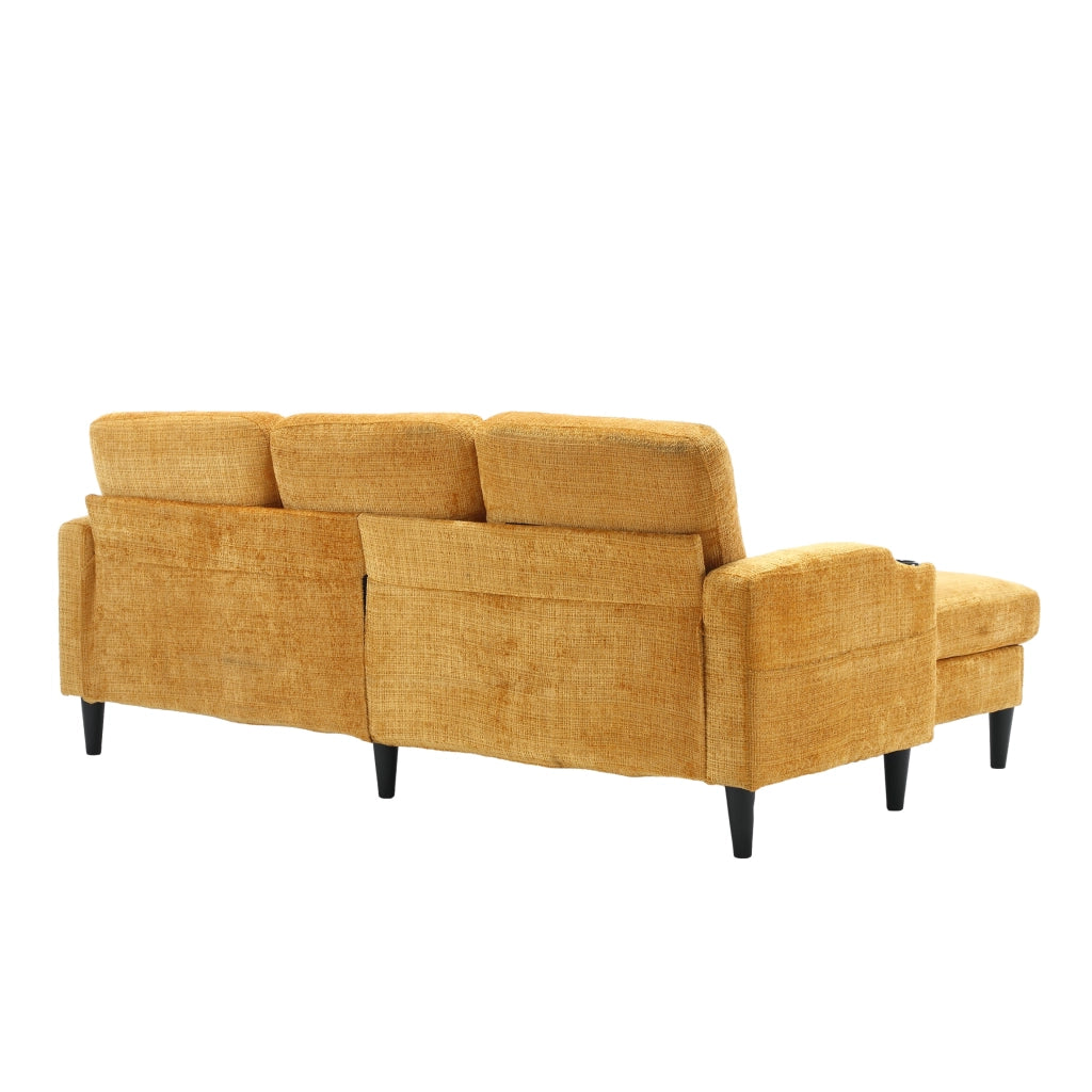 Divano 4 posti con pouf contenitore in ciniglia giallo 196,5x75x77 cm