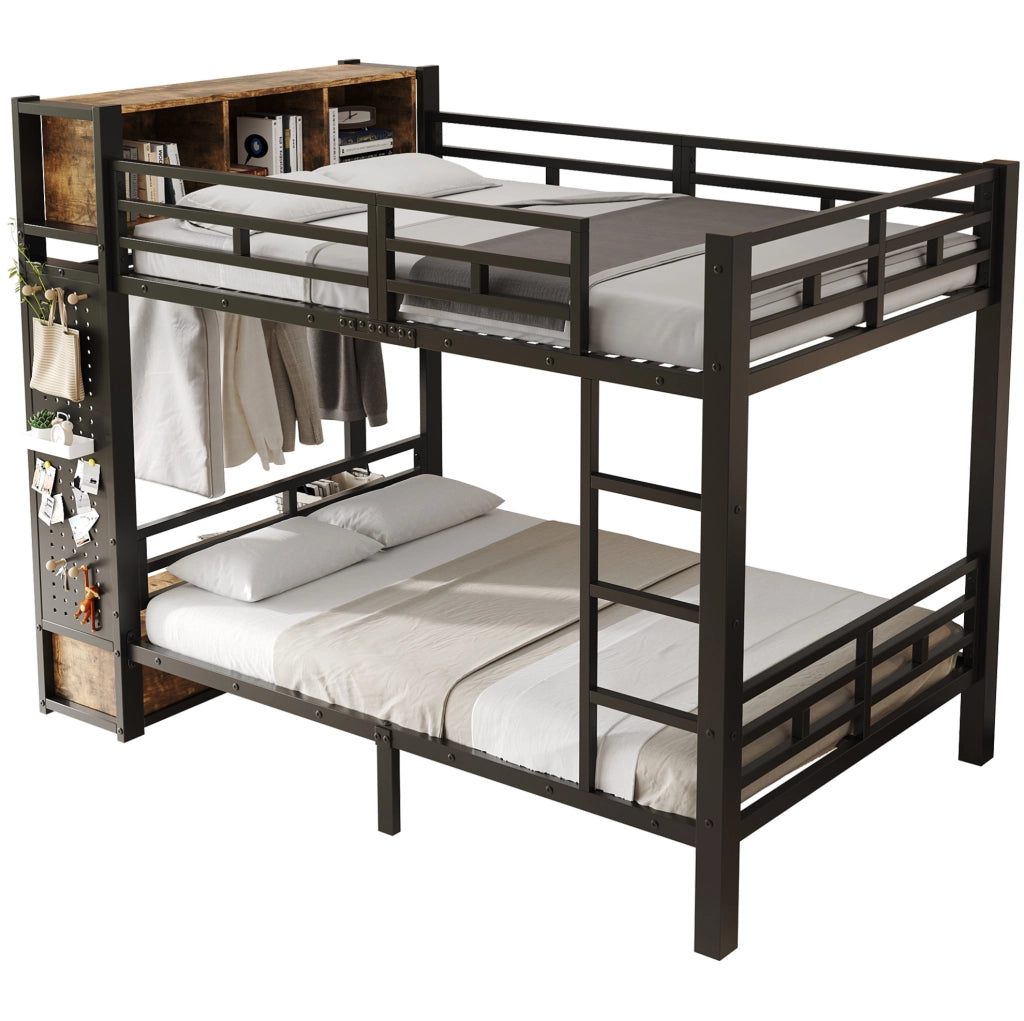 Letto a castello 120x200 cm in metallo con guardaroba e cassetto nero HOMVRA