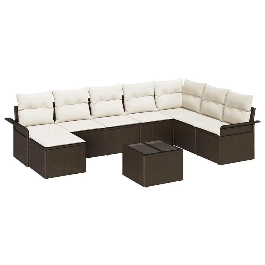 Set Divano da Giardino con cuscino 9 pcs Grigio Poly Rattan