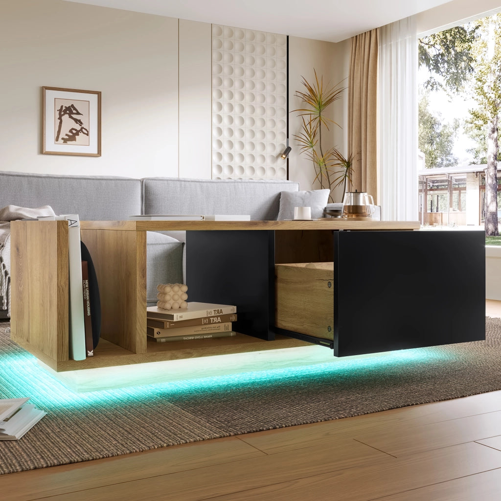 Mobile contenitore multifunzionale con LED in legno ingegnerizzato e metallo naturale 99,5x53x38 cm