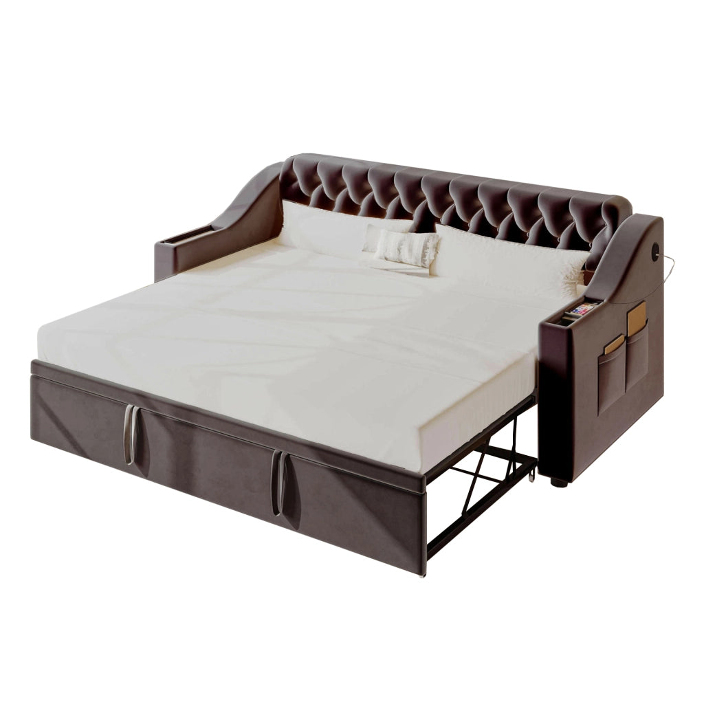 Letto divano estraibile 90 × 190 e 180 × 190 cm 1/2 posti; USB; porta tipo C e vani; senza materasso; grigio