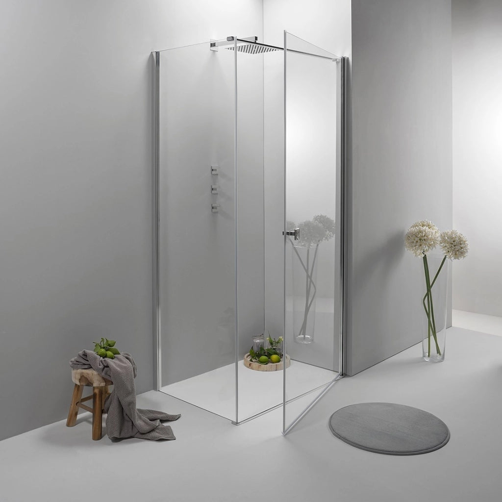 Cabina Box Doccia 80x100 Cm Porta Battente con Lato Fisso Trasparente