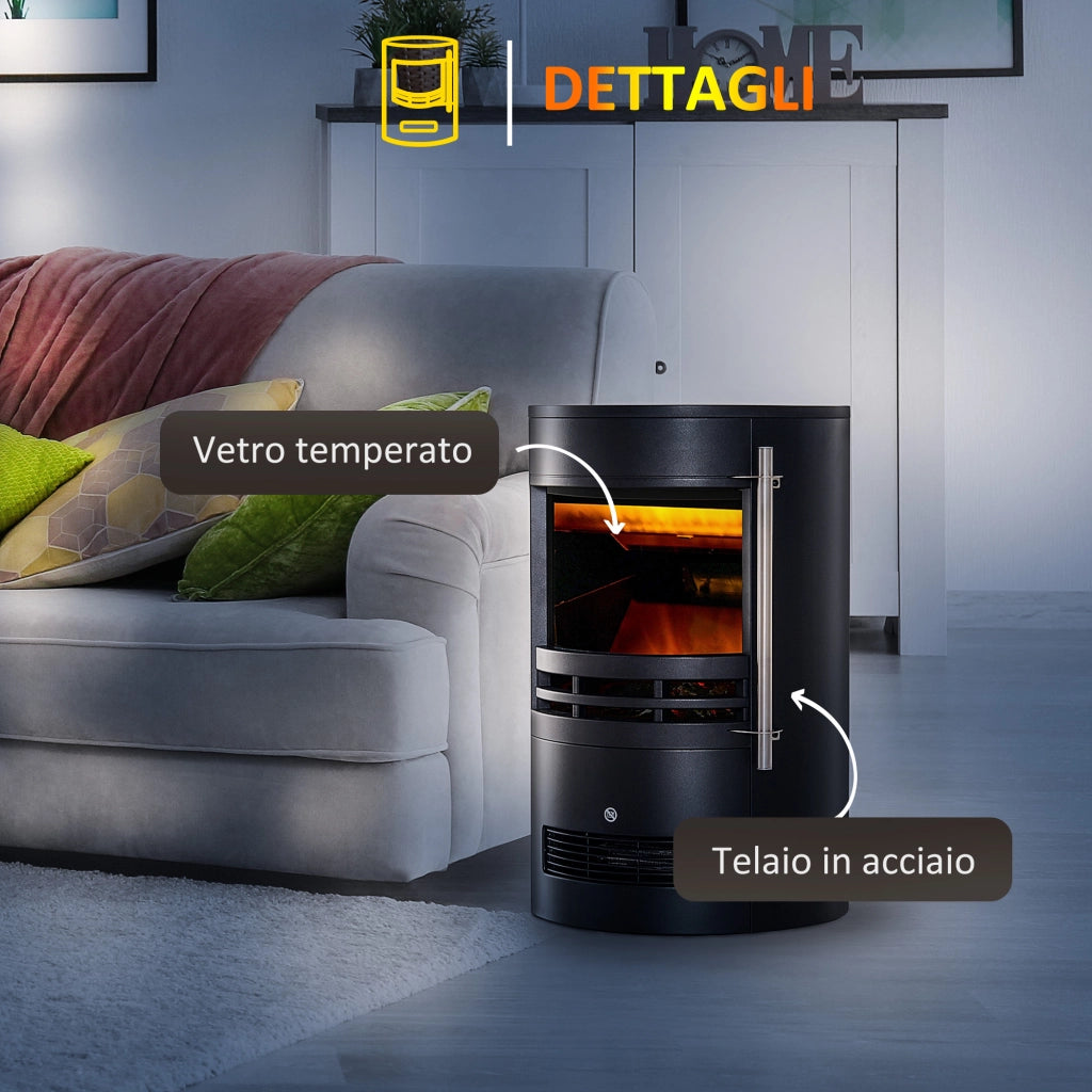 Camino Elettrico da Terra 900W/2000W con Effetto Fiamma,Caminetto Elettrico con Temperatura Regolabile e Protezione da Surriscaldamento,41x41x64.5cm,Nero
