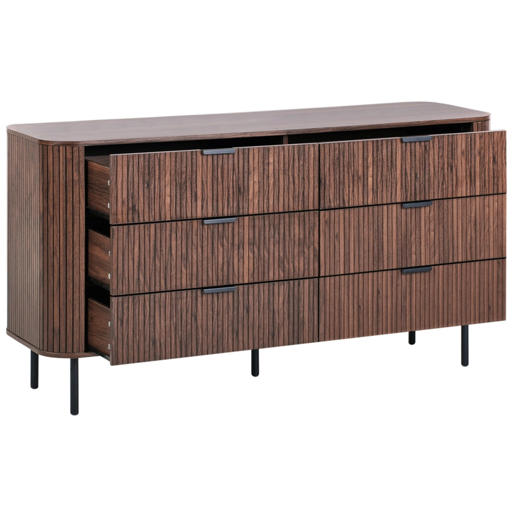 Cassettiera con 6 cassetti MDF legno chiaro gambe in metallo stile retrò