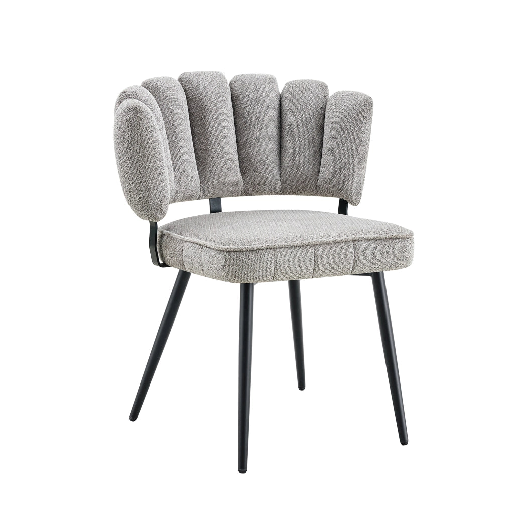 Sedie da Pranzo con Schienale a Fiore in Velluto ¨C MINIMAL ¨C Set 2 Pezzi, Grigio Chiaro, Gambe Nere in Metallo