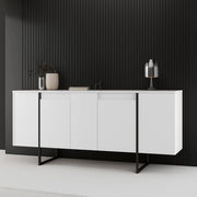 Credenza Arta, Buffet da soggiorno, Madia da salotto, Dispensa da cucina, 160x35h80 cm, Bianco e Nero